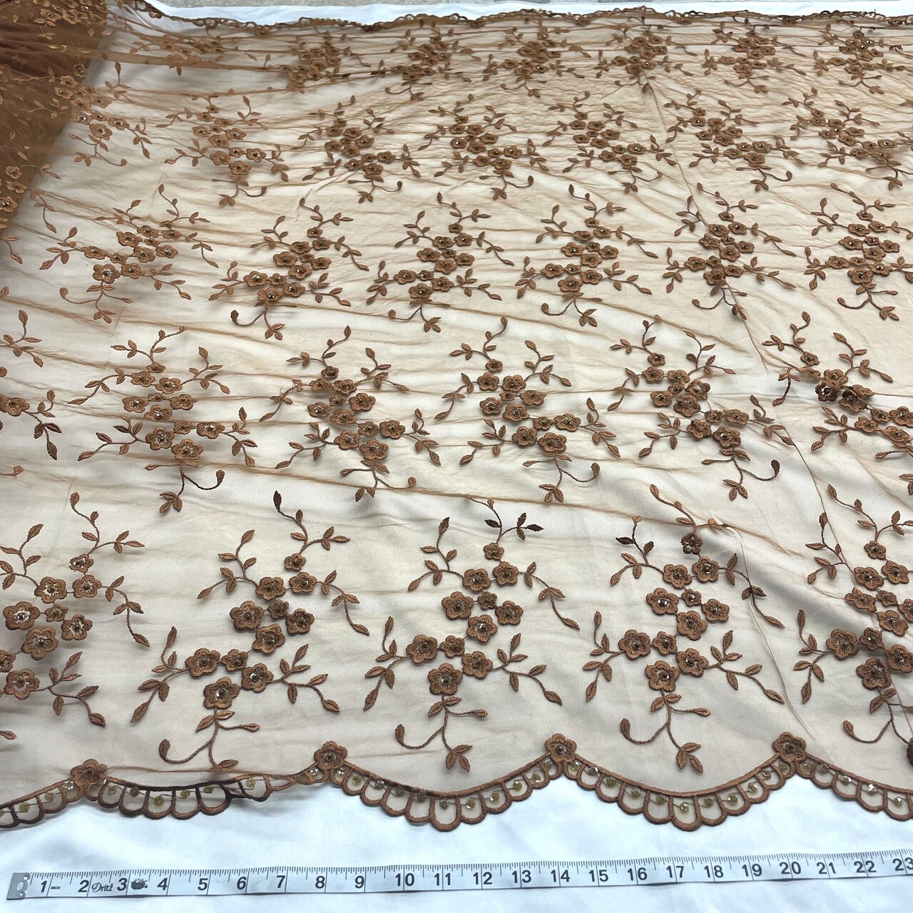 1 Yard Silver Beaded Lace Fabric Embroidered on Net Mesh for Wedding and Evening Gowns – 52"